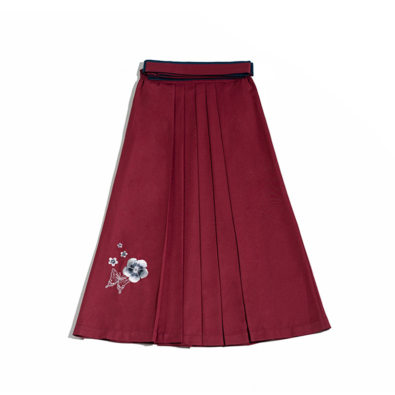 Camellia flower embroidery and butterfly hakama skirt
