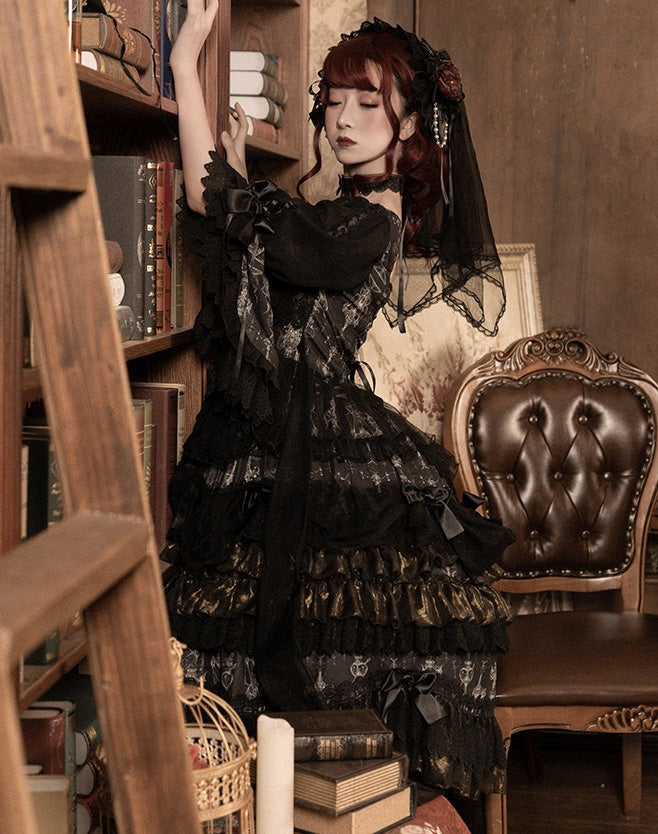 Day and Night Lace and Frill Bride Lolita Dress Full Set
