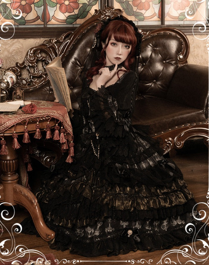 Day and Night Lace and Frill Bride Lolita Dress Full Set