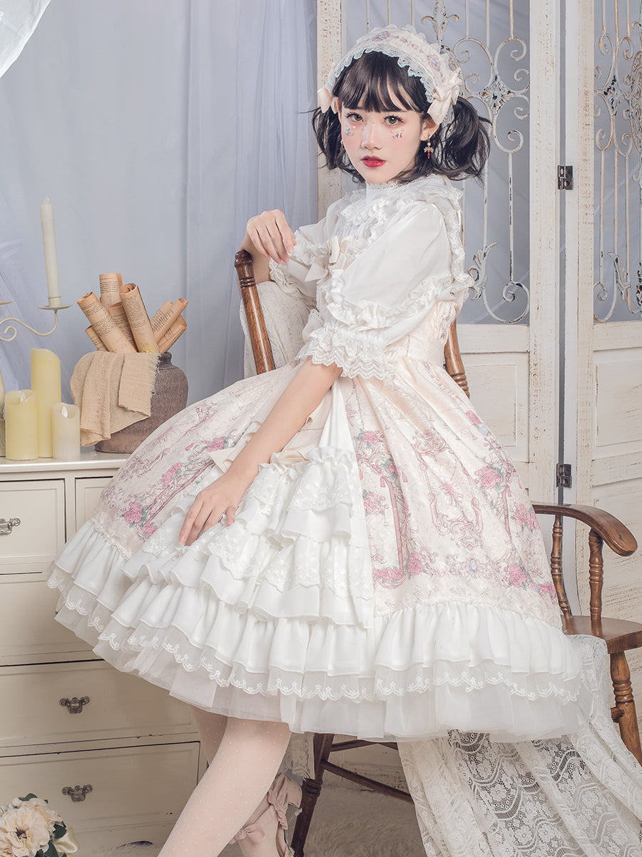 [Pre-order] Double ribbon front lace Lolita jumper skirt