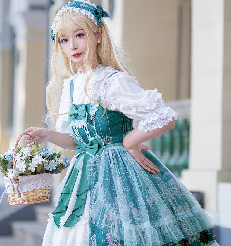 【予約販売】ダブルリボンフロントレース ロリータジャンパースカート