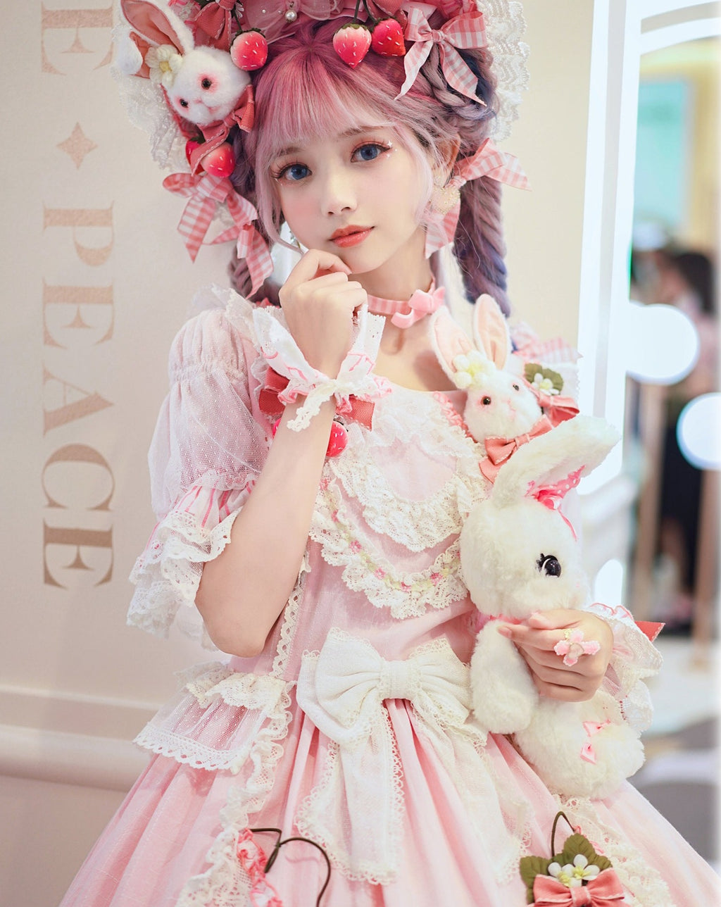 Strawberry princess dress with ruffles and ribbons in 4 colors