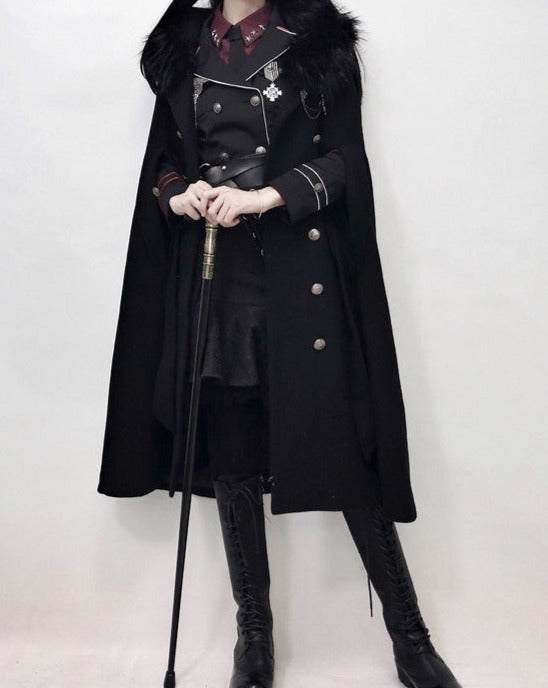 Oath in Black Military Lolita Fur Cloak