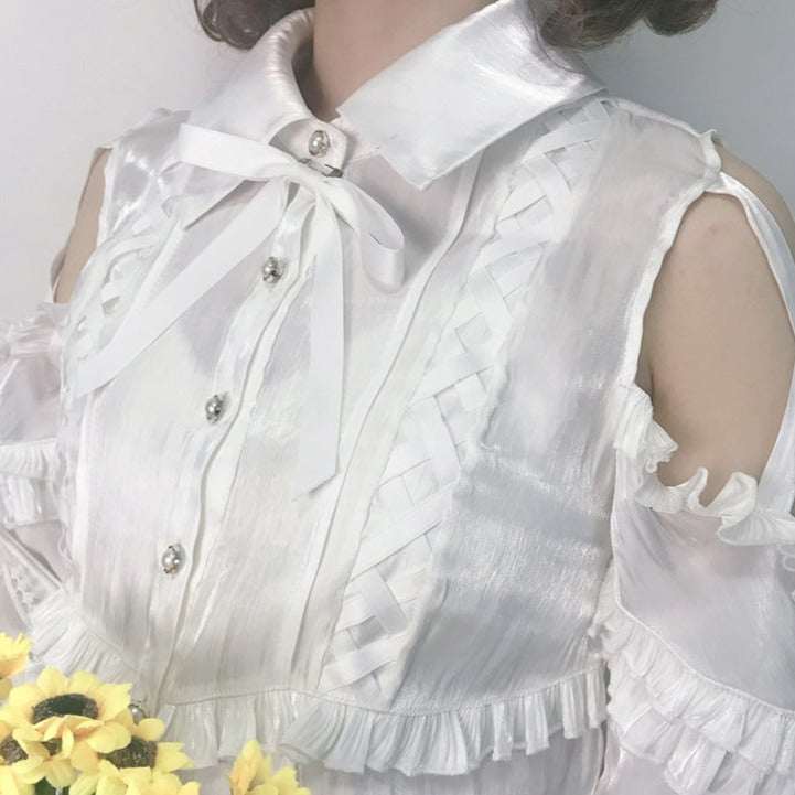 shoulder open ribbon blouse