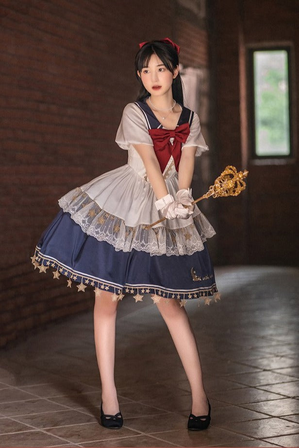 [Sold Out] Sailor Suit Lolita Dress with Embroidered Stars and Moon