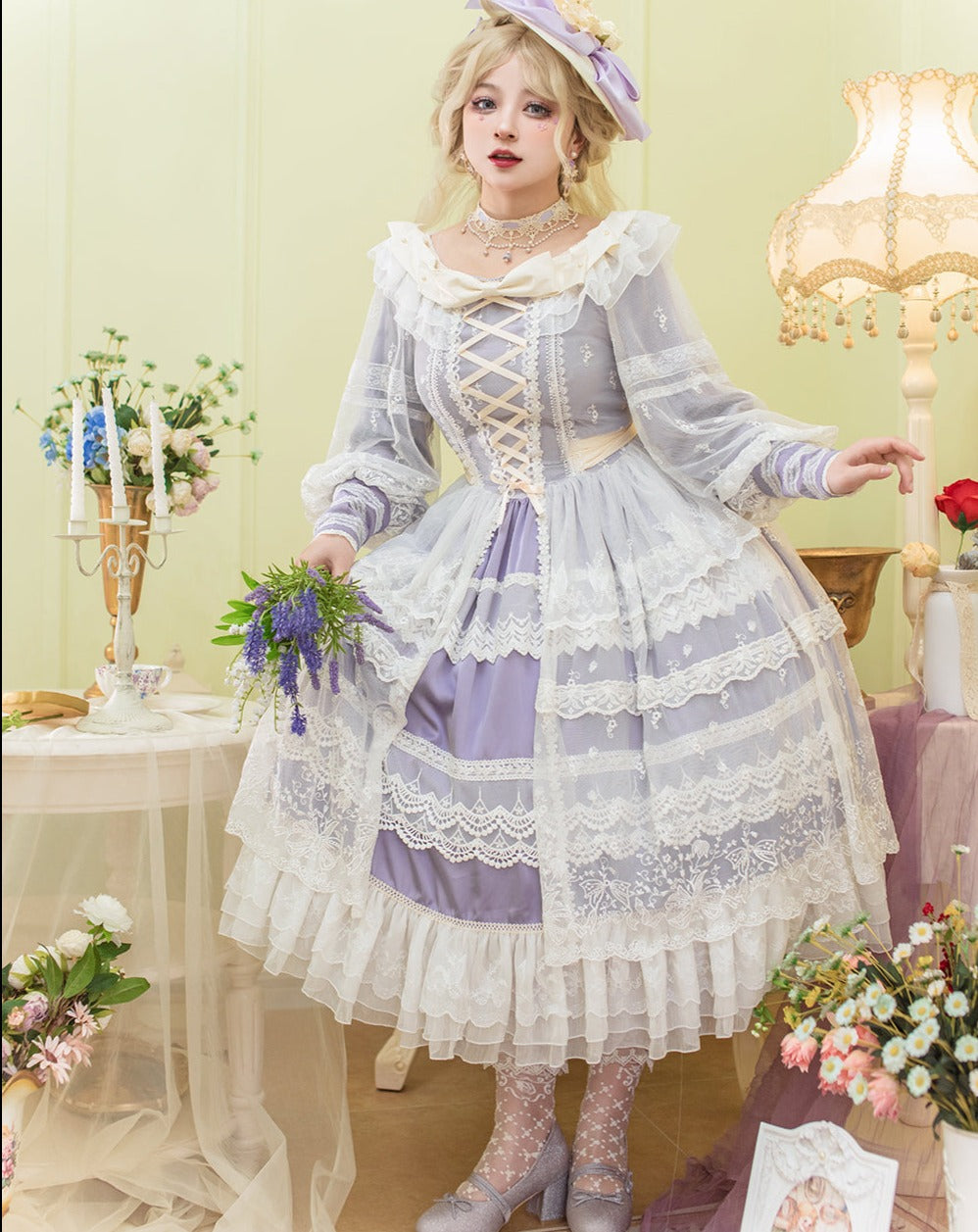【予約販売】鈴蘭の花刺繍 オープンスカート エレガントドレス