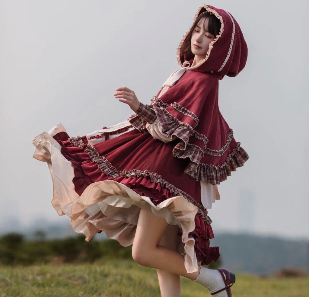 Little Red Riding Hood Layered Skirt Country Lolita Dress