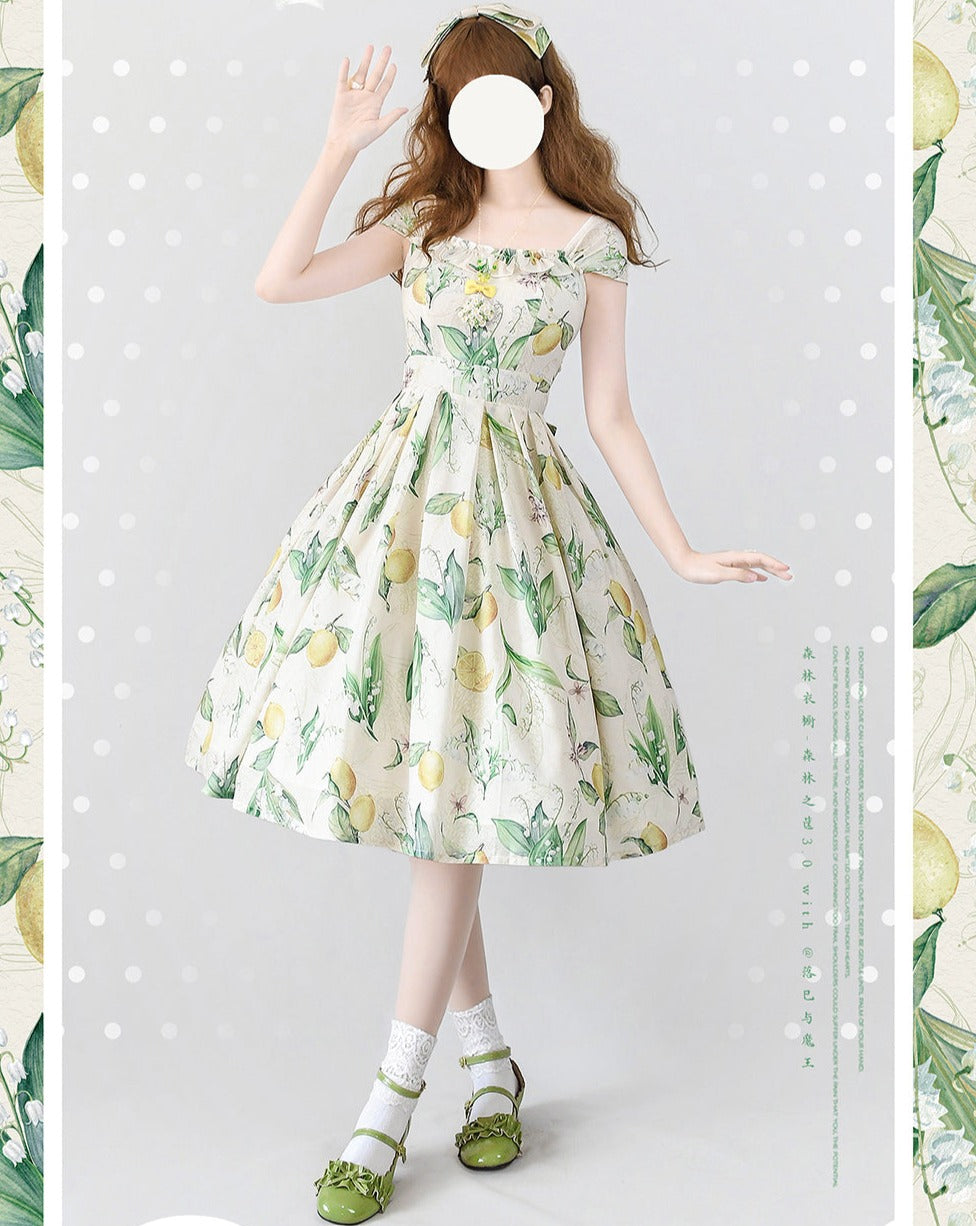 Lemon and Suzuran French sleeve jumper skirt with ribbon hair accessory