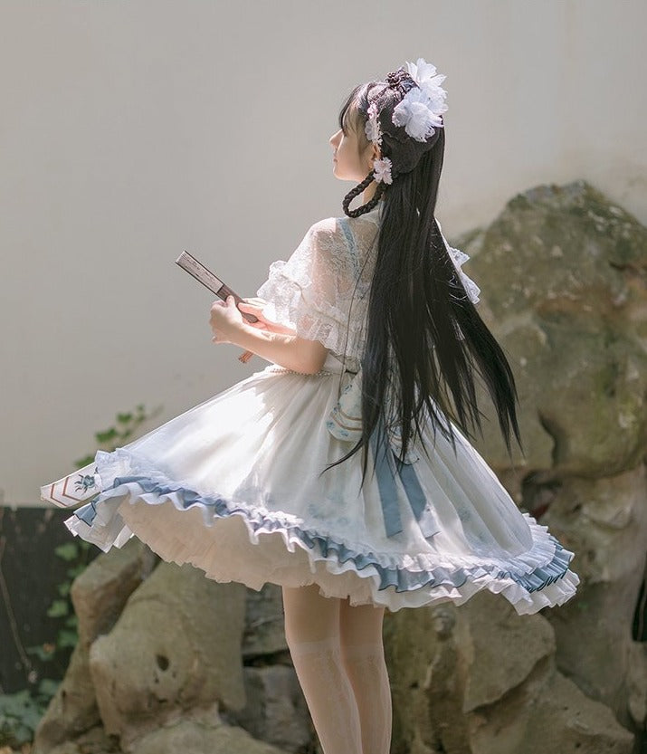 Retro Chinese Floral Embroidered Lolita Jumperskirt with Luxurious Bolero &amp; Blouse