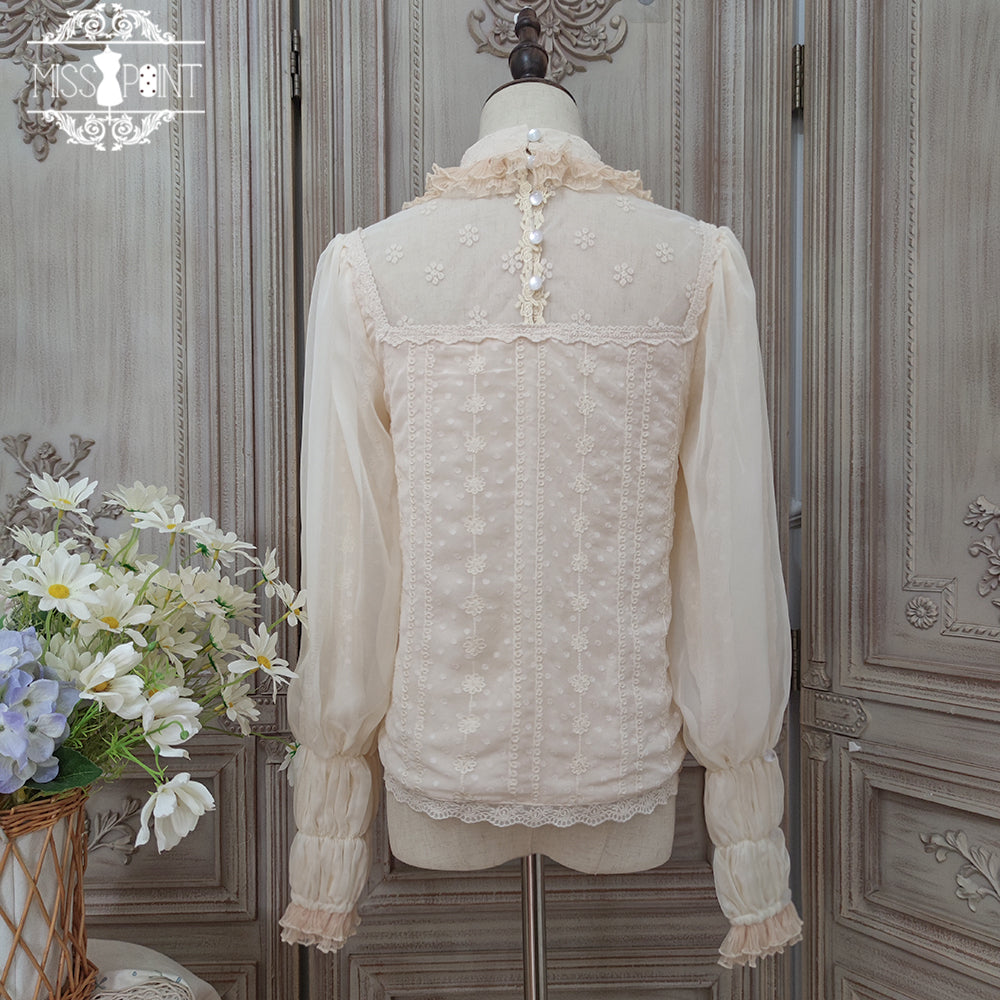 [Pre-order] Lily of the Valley Flower Embroidered High Neck Frill Blouse [20% off when purchased together]