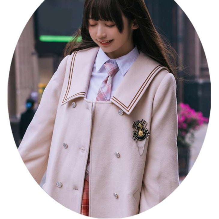School style puff sleeve double coat