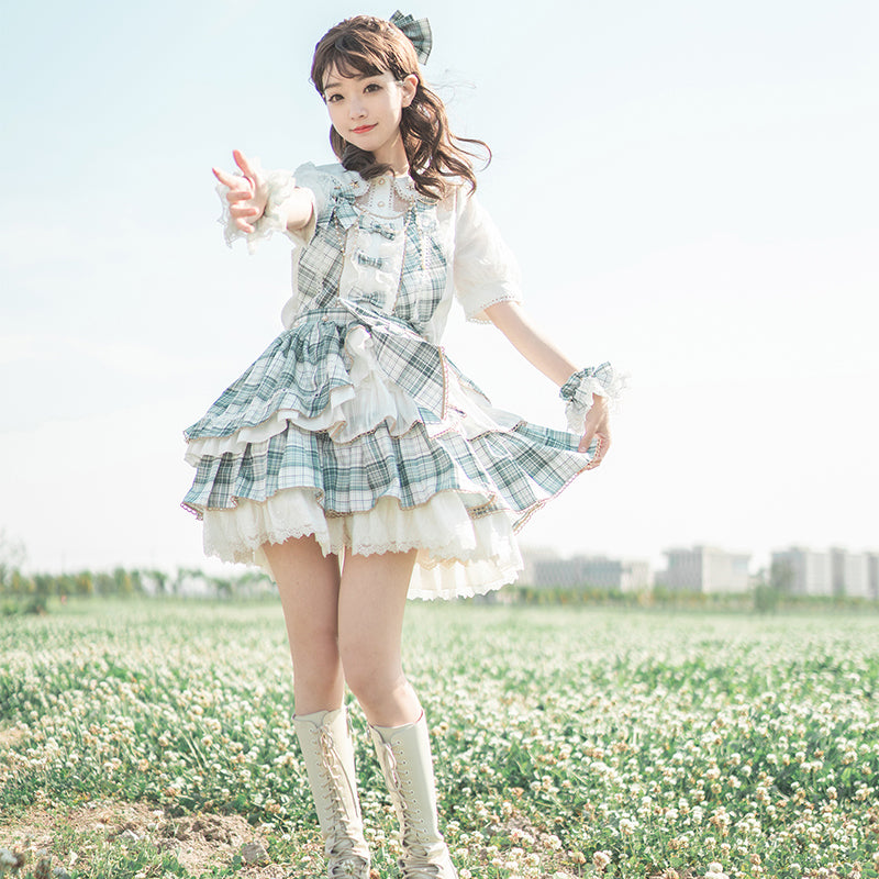 2way apron skirt with idol style frills and checks