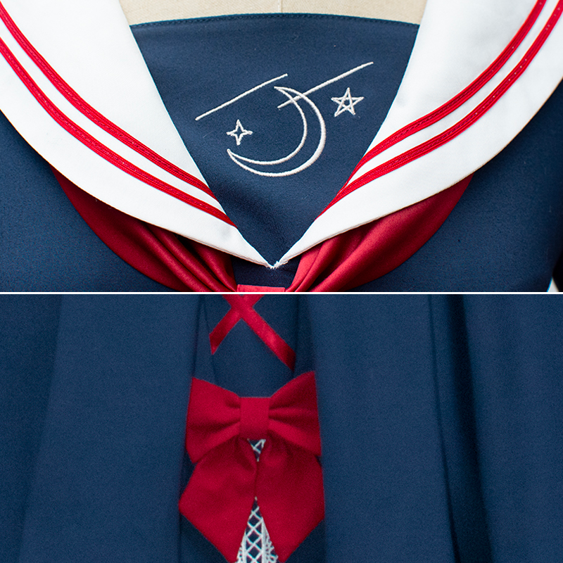 School style navy sailor collar lace up lolita dress