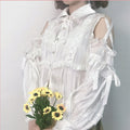 shoulder open ribbon blouse