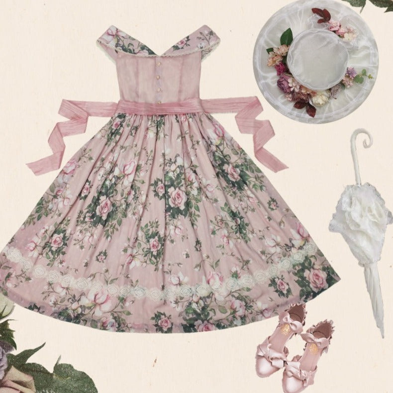 [Pre-order] Rose Garden 2-way design neck classic lolita jumper skirt