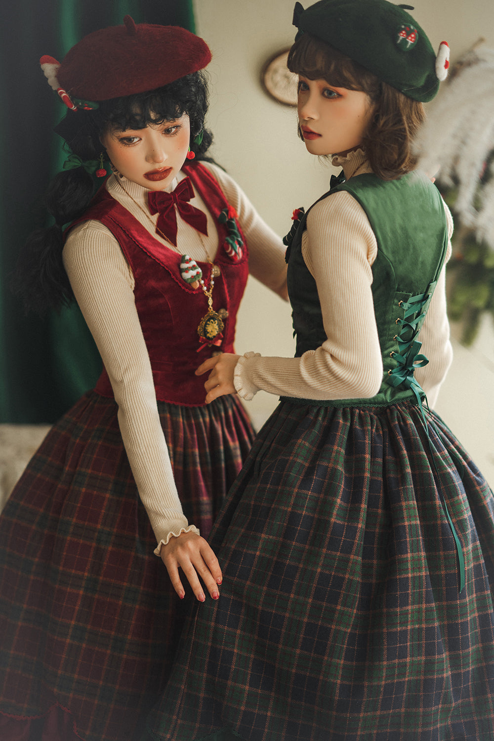 【予約販売】格子柄のクラシカルレイヤードスカート