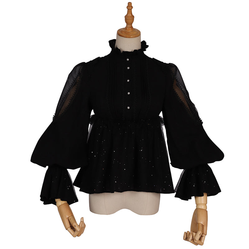 [Pre-order] Stand Collar Puff Sleeve Retro Style Shirt