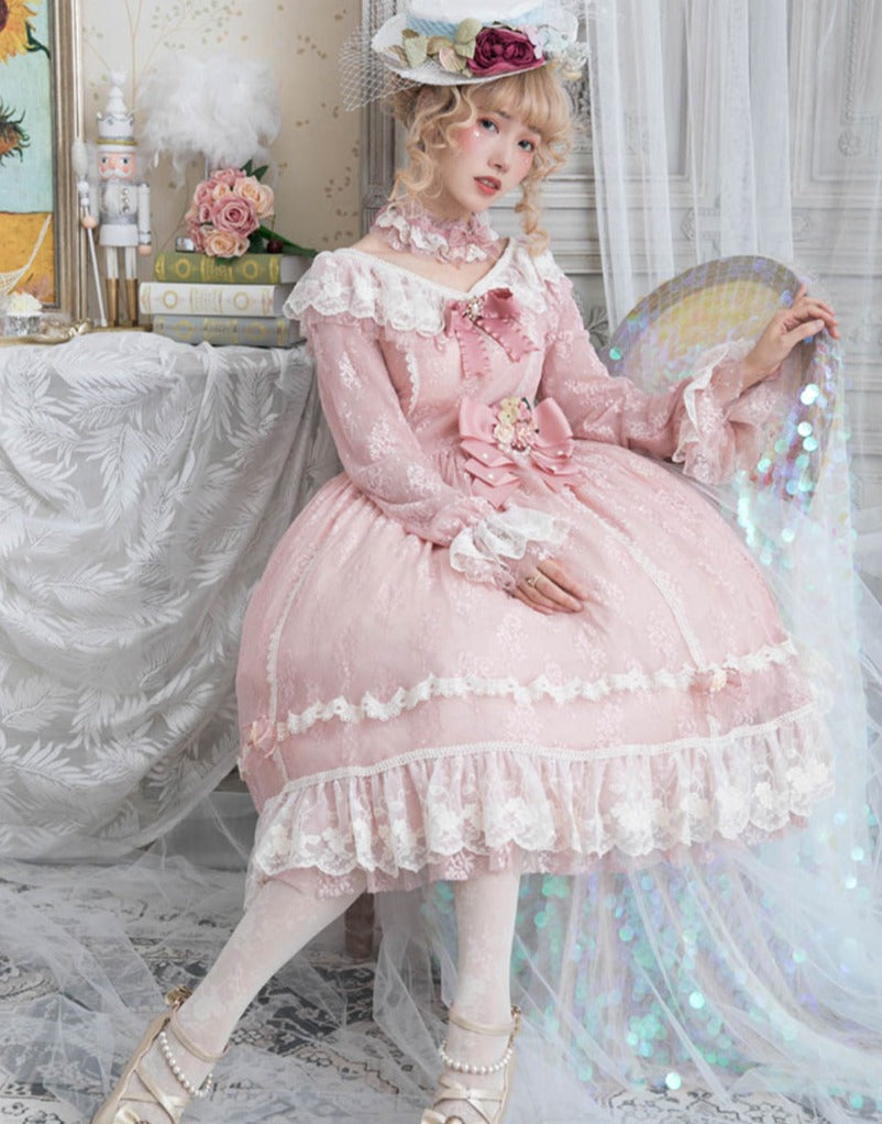 [Pre-order] Morning Mist Sweet Elegant Lace Dress
