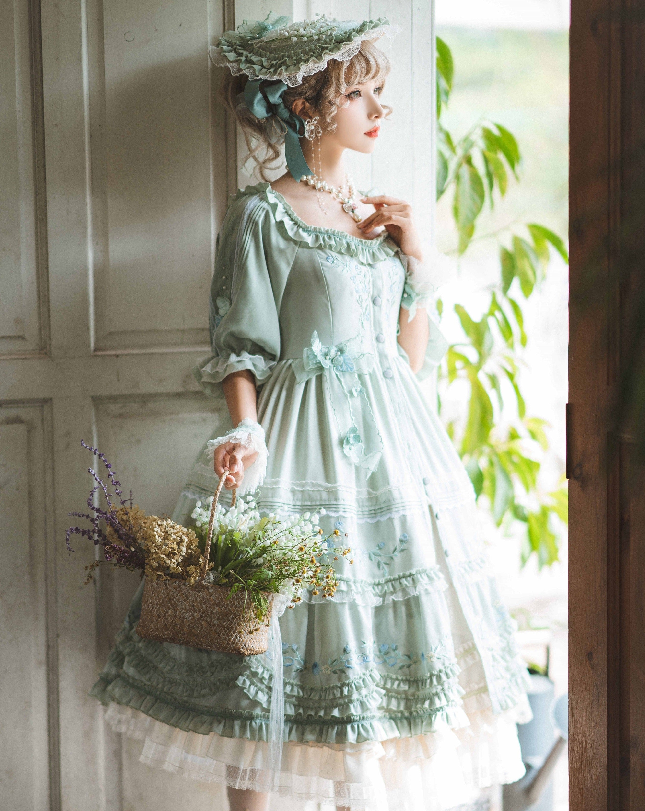 Rose embroidery garden princess dress full set