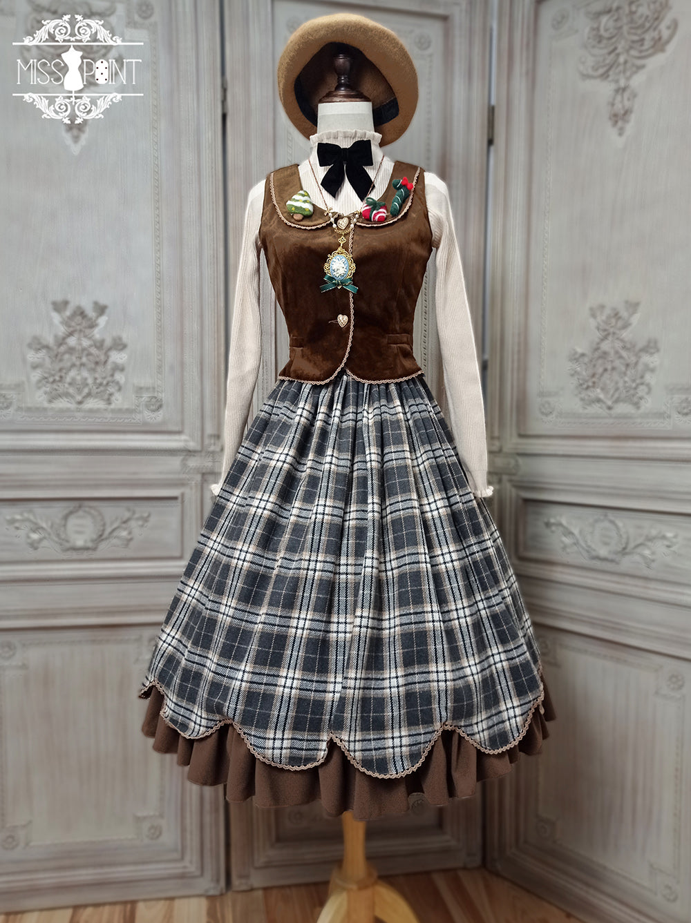 【予約販売】格子柄のクラシカルレイヤードスカート