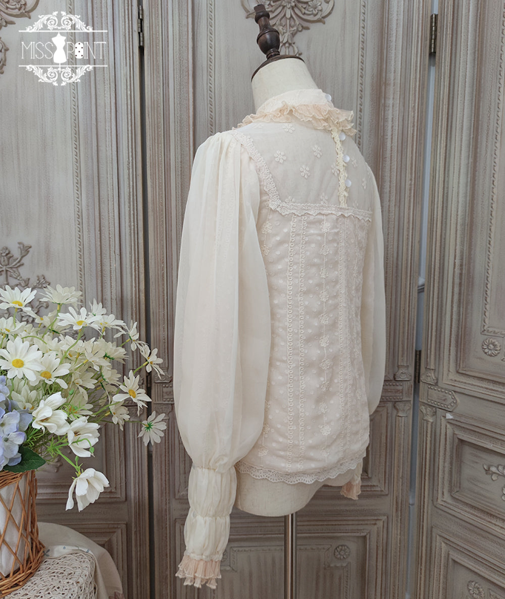 [Pre-order] Lily of the Valley Flower Embroidered High Neck Frill Blouse [20% off when purchased together]