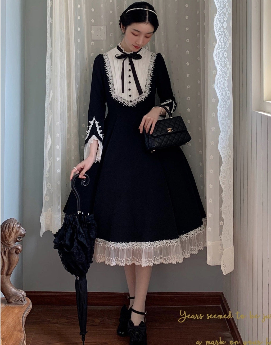 Freya's Fall Classical Lace Sleeve Dress