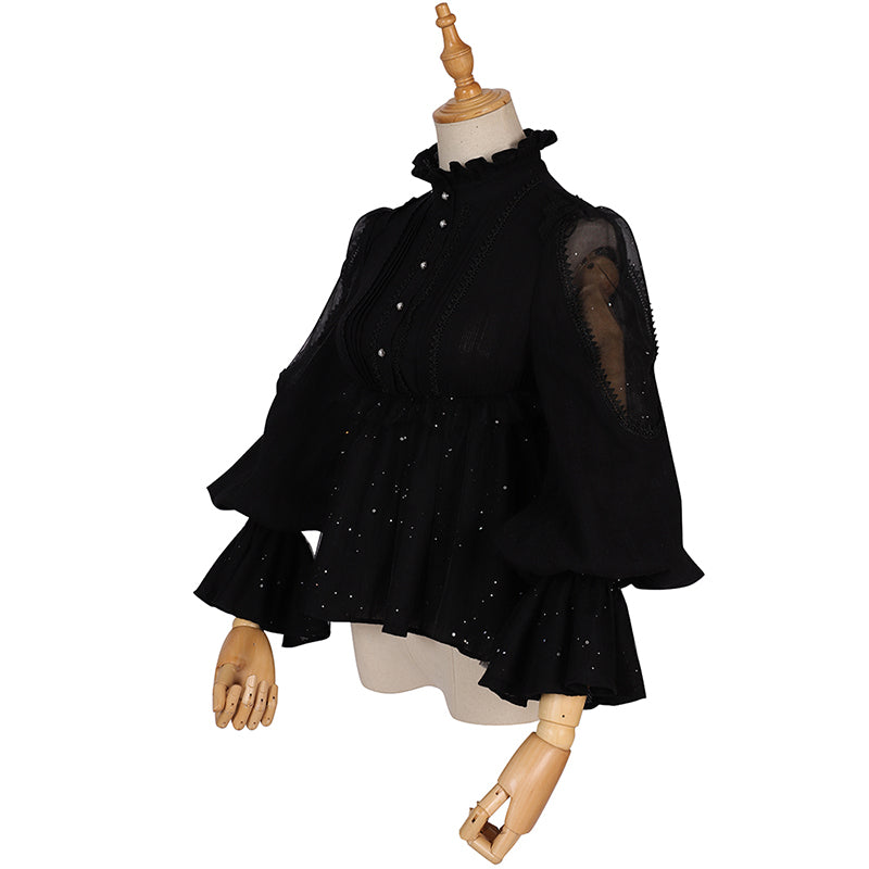 [Pre-order] Stand Collar Puff Sleeve Retro Style Shirt