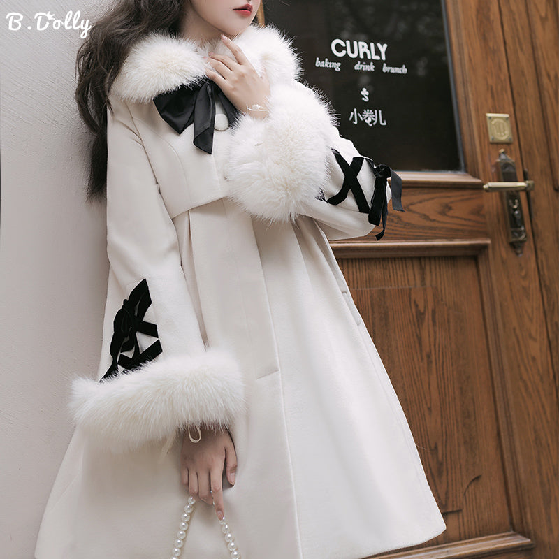 [Outlet] Snow Romance Ribbon Sweet Coat, Ready to Ship, Off White, M Size