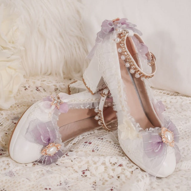 Chiffon Ribbon Princess Shoes 5cm Heel Lolita Shoes