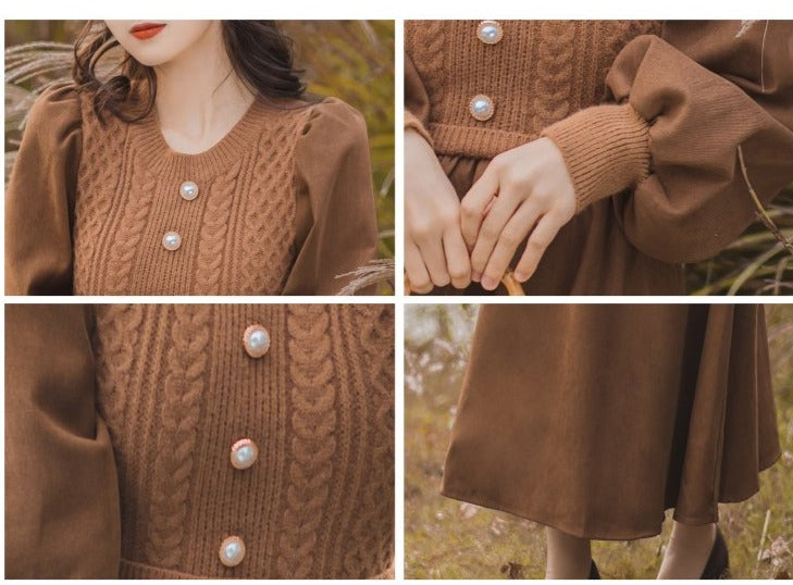 Retro-colored French girly puff free dress