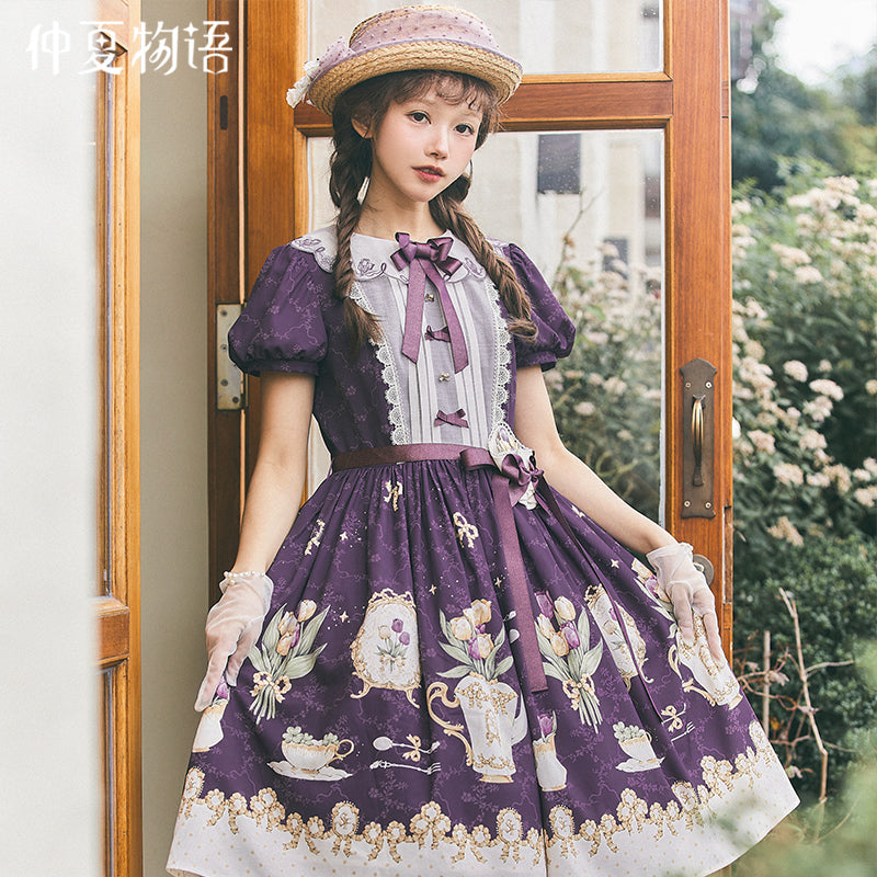 Tulip Tea Party Embroidered Collar Dress