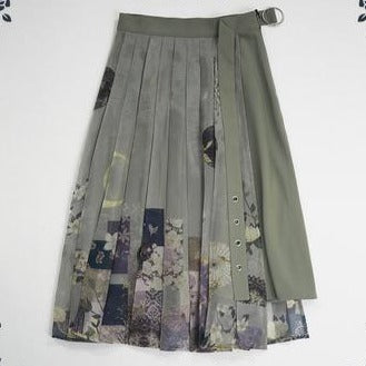 Moonlight flower Japanese style print pleated skirt Japanese loli
