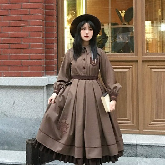 School style classical elegant long dress &amp; cloak