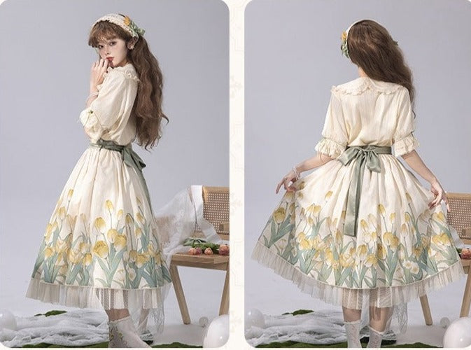 Kimono style dress with Japanese style maid apron
