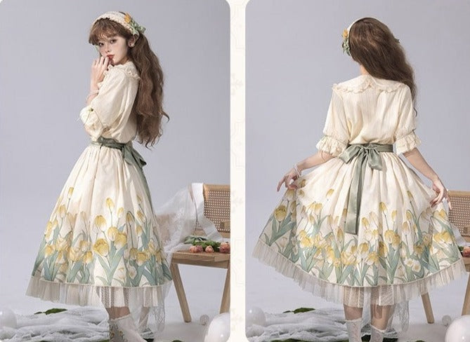 Kimono style dress with Japanese style maid apron