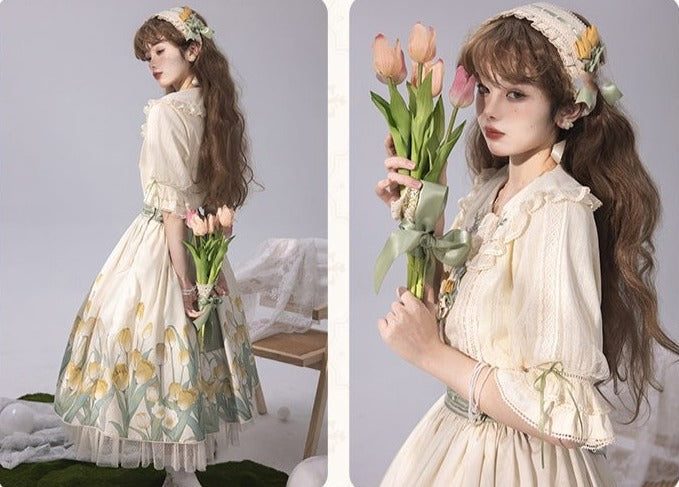 Kimono style dress with Japanese style maid apron