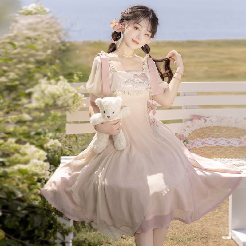 Little Peach Sweet Fairy Short Sleeve Dress