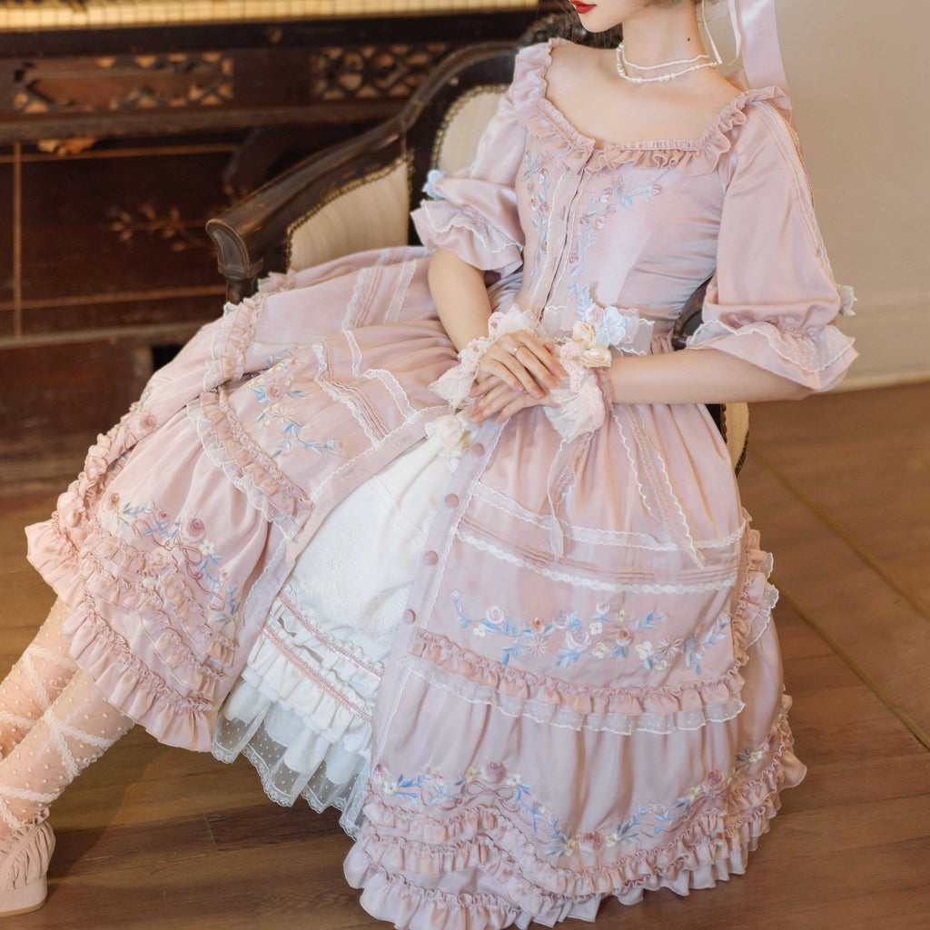 Rose embroidery garden princess dress full set
