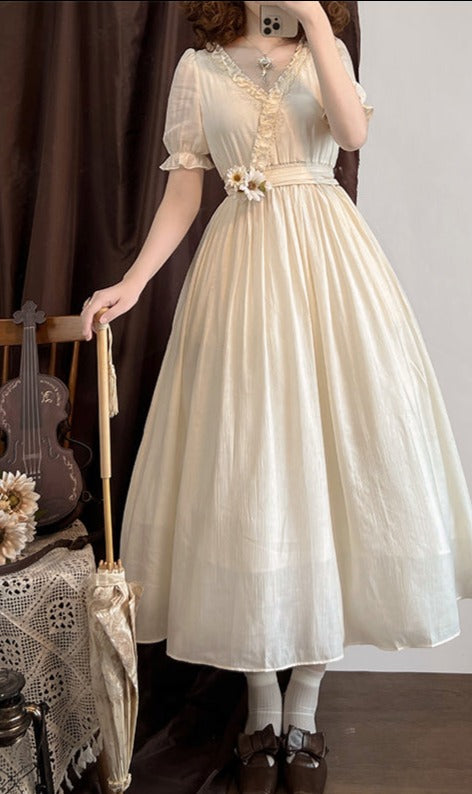 Classical V-neck dress with corset