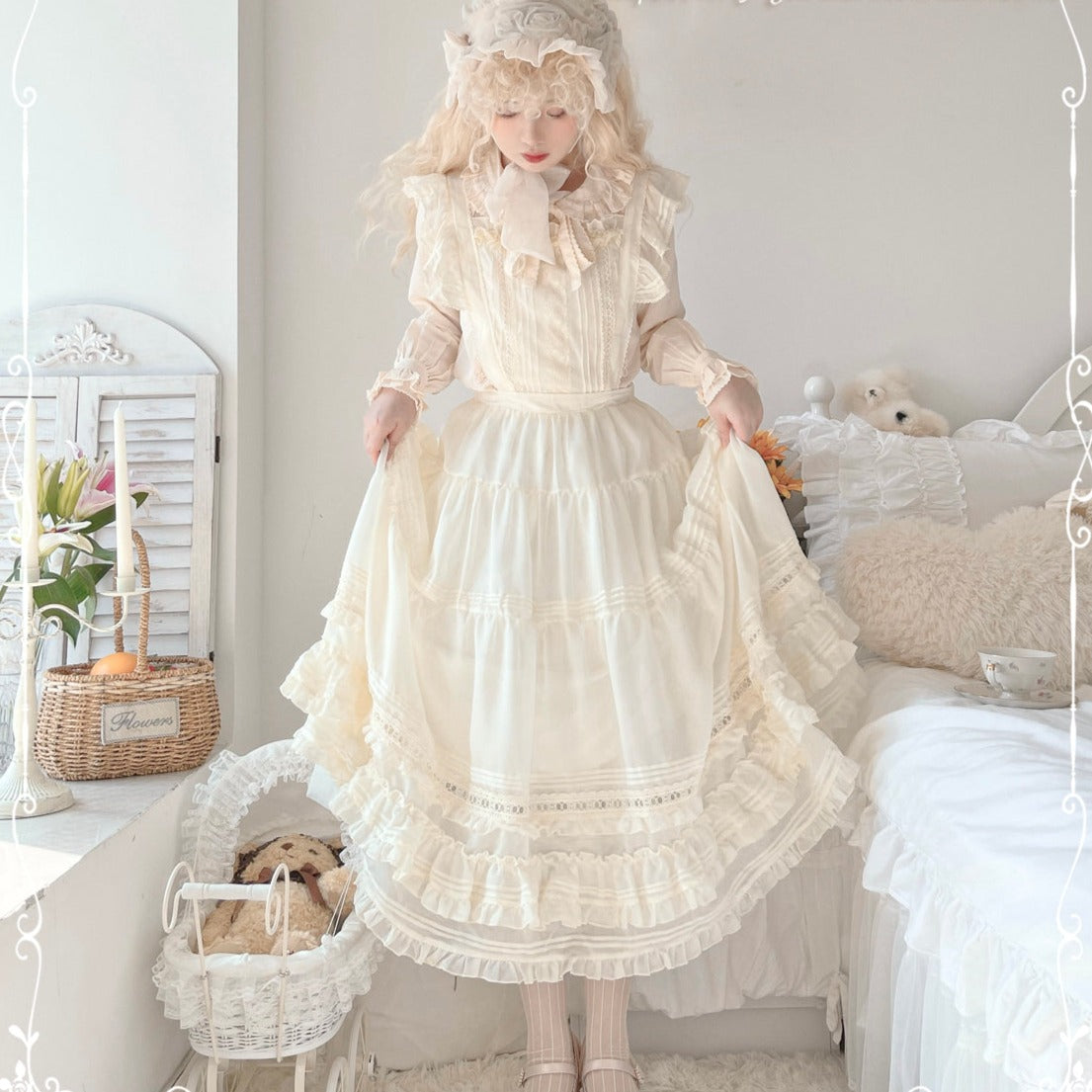 [Outlet] French girly 2way apron skirt [with flared sleeves]