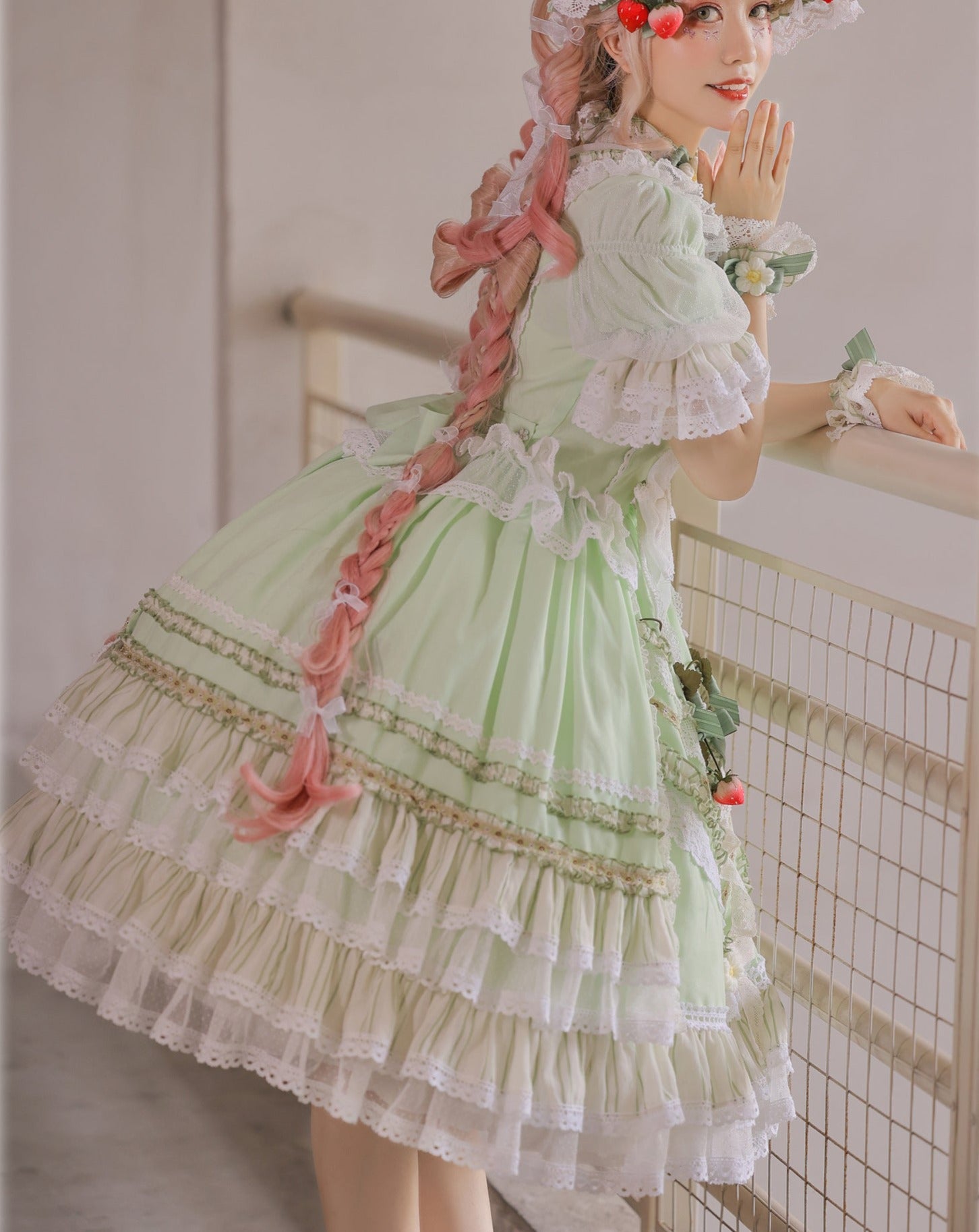 Strawberry princess dress with ruffles and ribbons in 4 colors