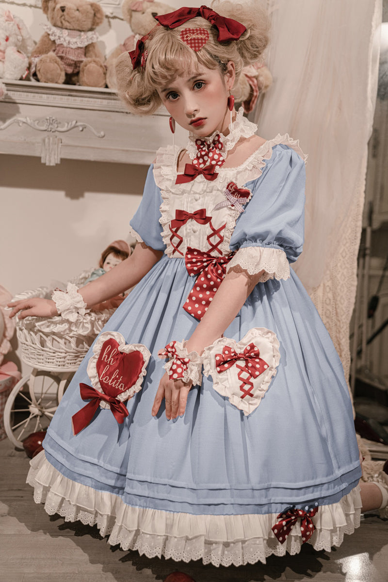 Lovely sweet lolita dress full of hearts and ribbons | Idol costume |