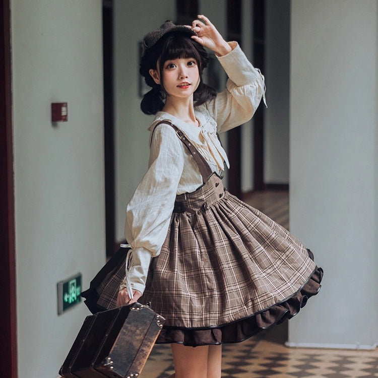 [Pre-order] Traditional check Alice style suspender skirt