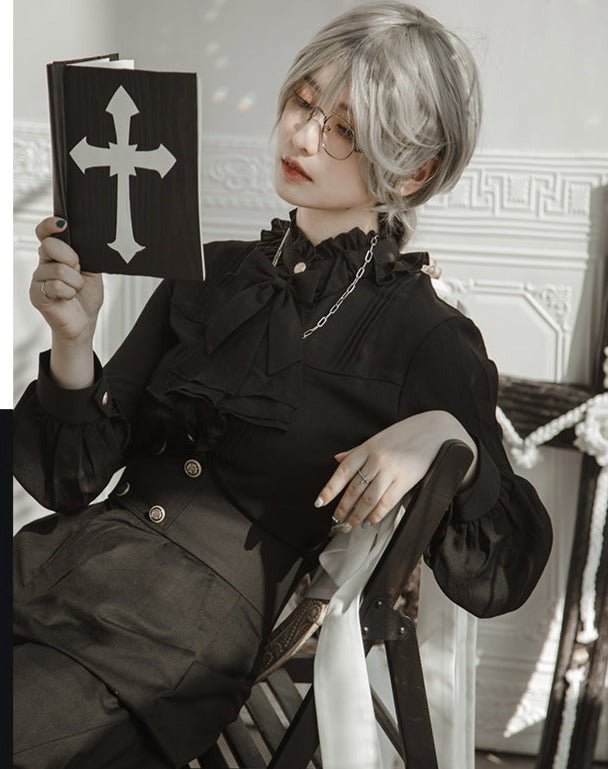 【予約販売】Holy academy フリルタイブラウス【合わせ買い＆クーポン入力で20%off】