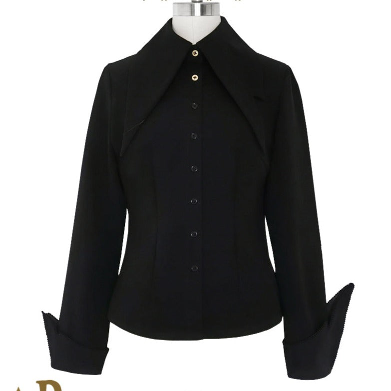 Prince Lolita Pointed Collar Black Blouse