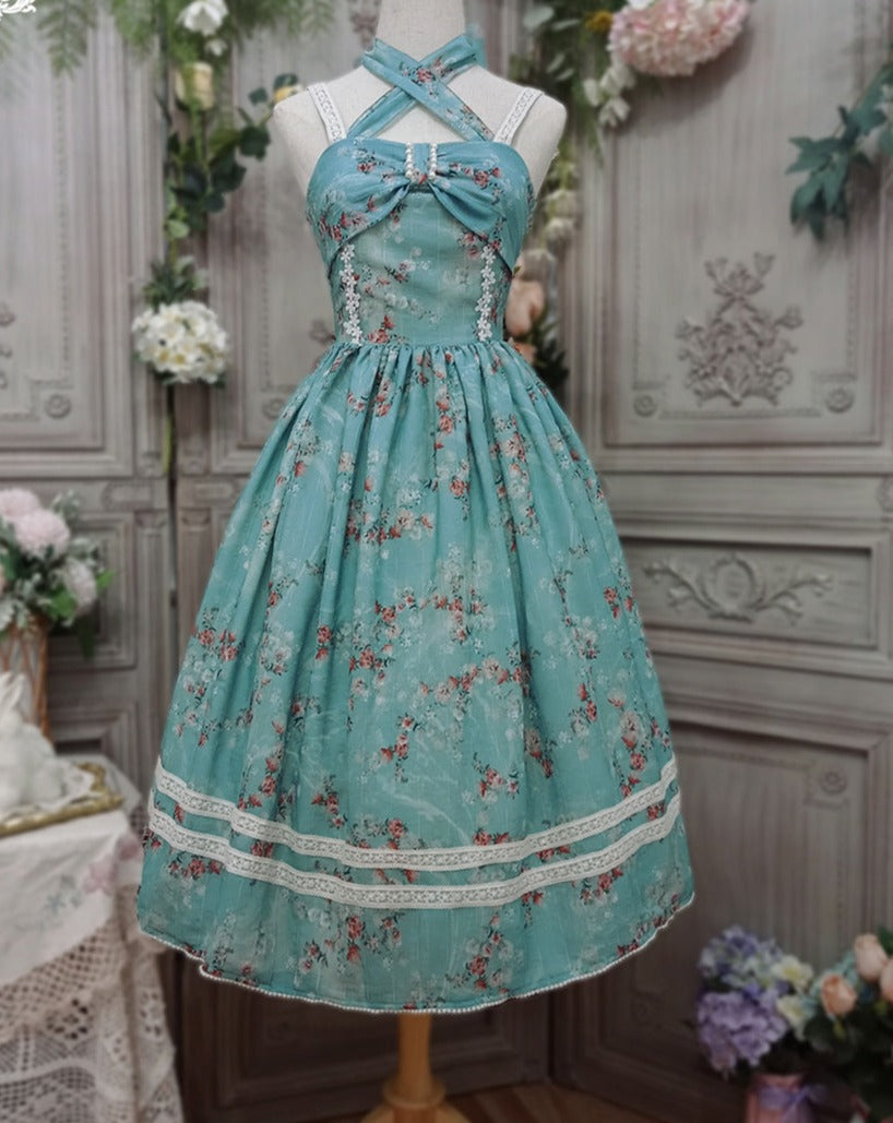 【予約販売】花海棠のフロントリボンクラシカルジャンパースカート
