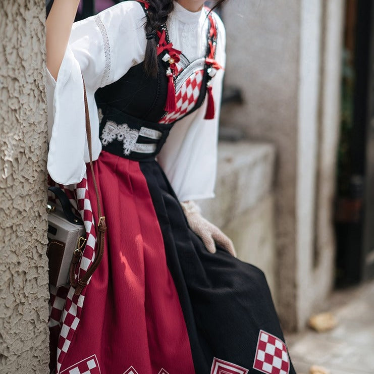 Taisho Roman Rhombic Lattice Japanese Lolita Jumper Skirt and Cloak Japanese Lolita
