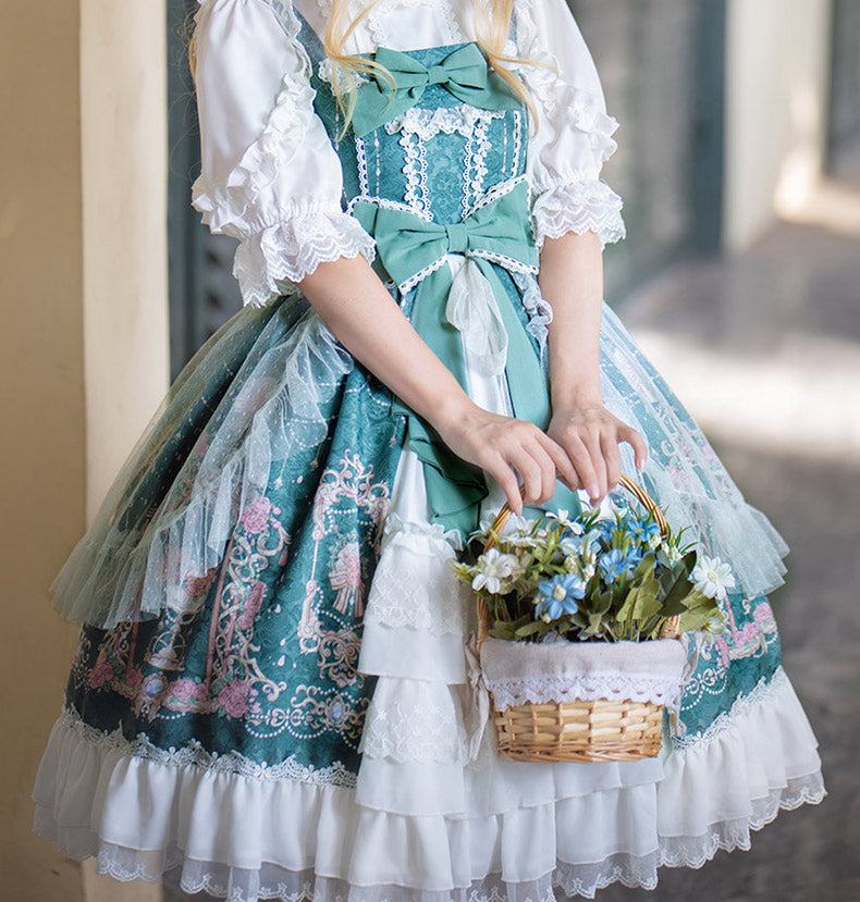 [Pre-order] Double ribbon front lace Lolita jumper skirt