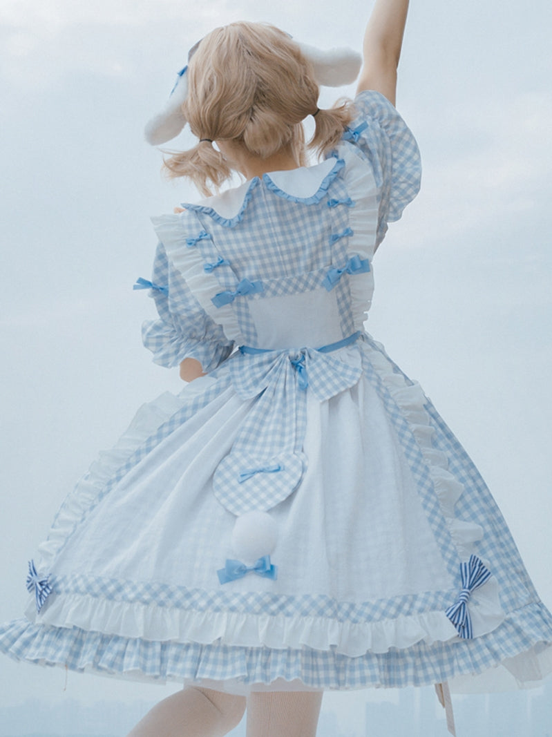 Refreshing Blue Gingham Check Short Sleeve Lolita Dress