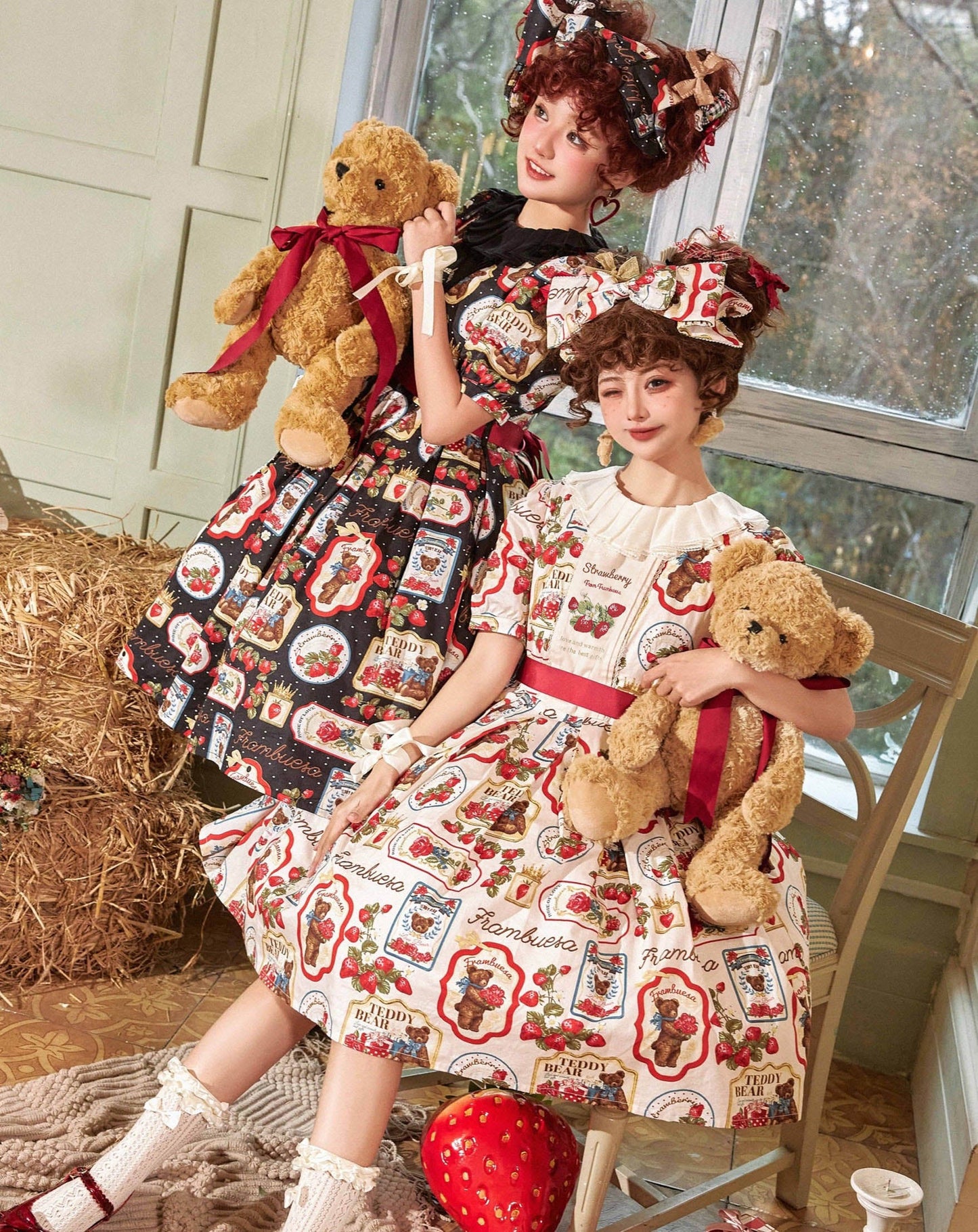 Worn by Misako Aoki｜Strawberry Teddy bear Sweet loli short sleeve dress